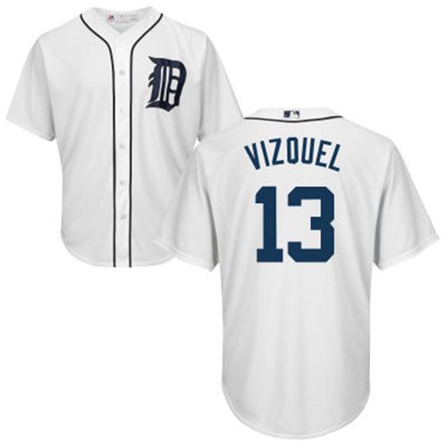 Tigers #13 Omar Vizquel White Cool Base Stitched Youth MLB Jersey - Click Image to Close